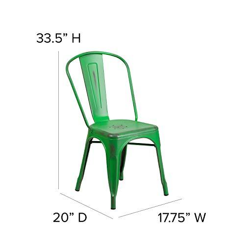 Flash Furniture Flash Furniture Commercial Grade Distressed Green Metal Indoor-Outdoor Stackable Chair