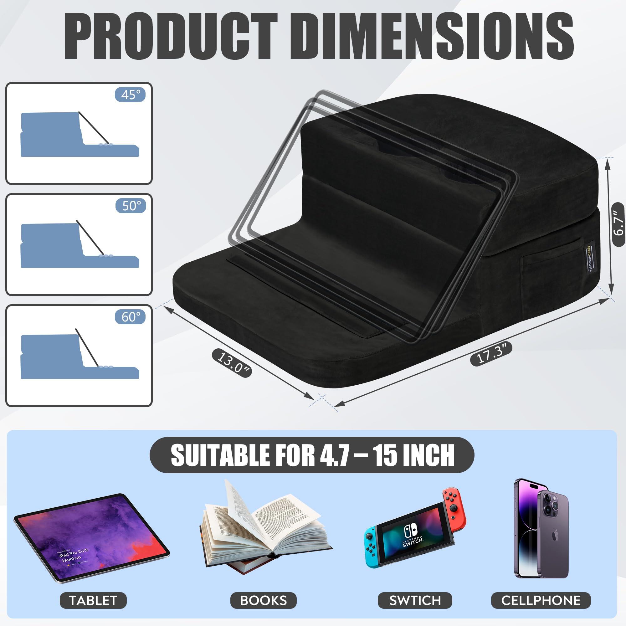 TabCouchCaddy TabCouchCaddy - Couch Cup Holder Tray Pillow - Bed, Couch Caddy, Sofa, RV & Car - Holds Drinks, Snacks, Remotes, Phones, Kindle, Tablet | Bed Cup Holder (Black)