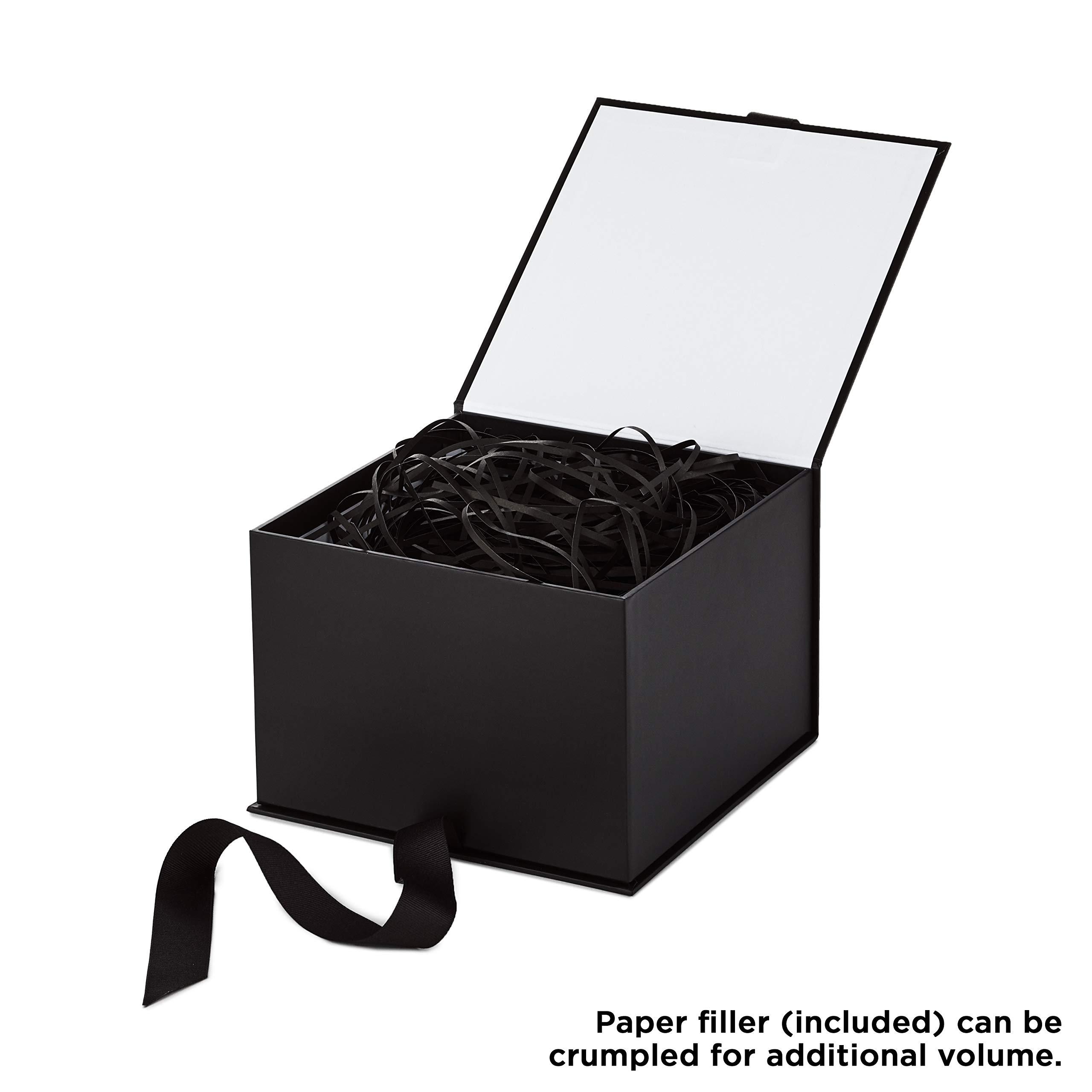 Hallmark Hallmark Medium Gift Box with Lid and Shredded Paper Fill (Black 7 inch Box) for Weddings, Graduations, Birthdays, Father\'s Day, Groomsmen Gifts, All Occasion