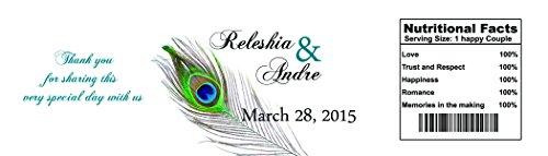 DesignThatSign 100 New Peacock Wedding Water Bottle Labels Great for Engagement Bridal Shower Party 8"x2"