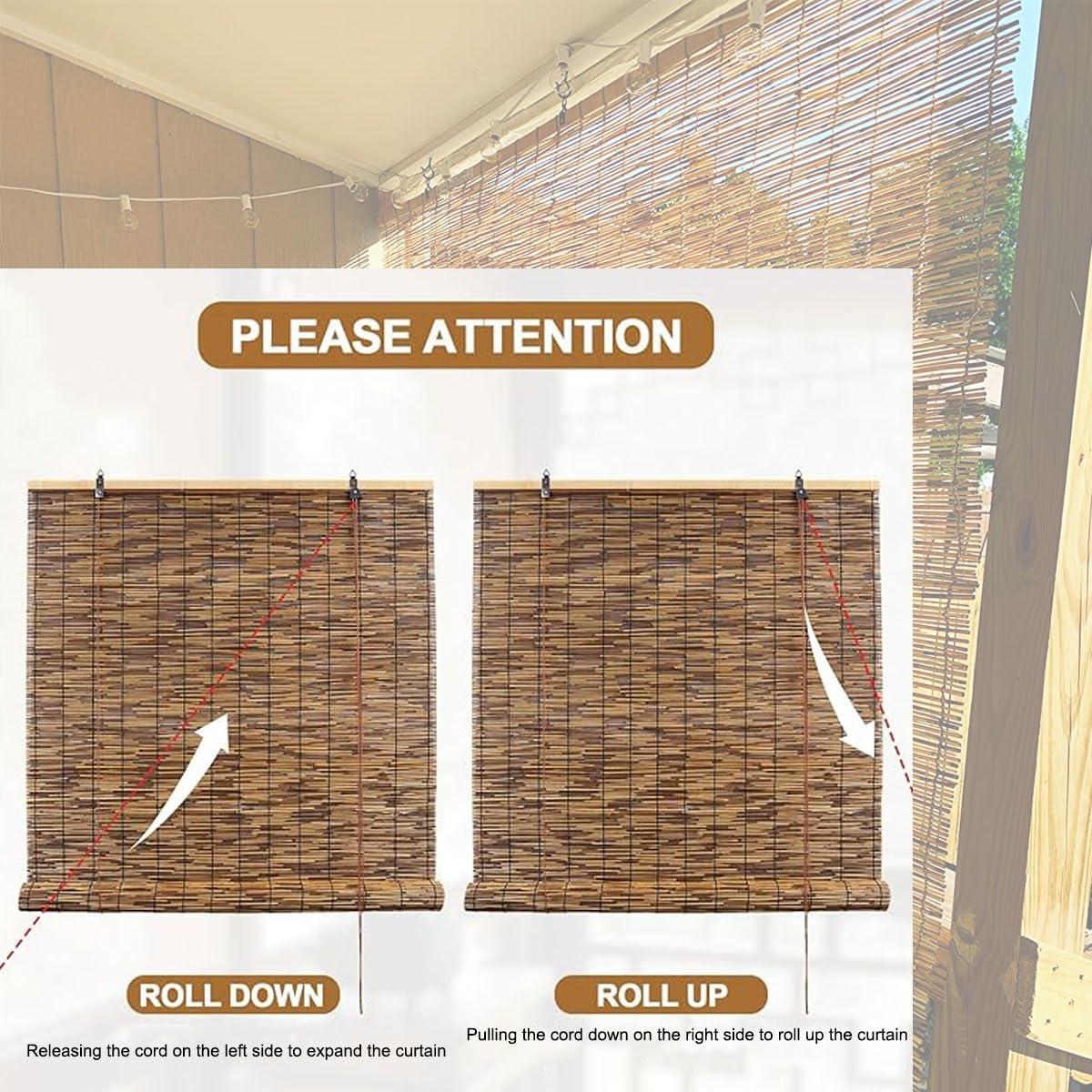 RYPDKM Bamboo Roller Blinds Sunshades For Indoor/Outdoor Patio Porch Privacy, Blackout Bamboo Shades 26" 34" 36" 40" 42" 46" 48" 54" 60" 66" 72" 77" Wide, Natural Roll Up Window Blinds Cordless(Size:50"Wx84"