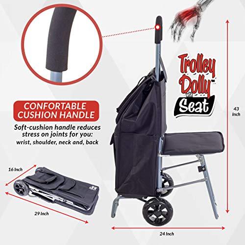 dbest products dbest products Trolley Dolly with Seat, Black Shopping Grocery Foldable Cart Tailgate