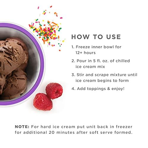 ZOKU Zoku Ice Cream Maker, Compact Make and Serve Bowl with Stainless Steel Freezer Core Creates Soft Serve, Frozen Yogurt, Ice Cream and More in Minutes, BPA-free, 6 Colors, Purple