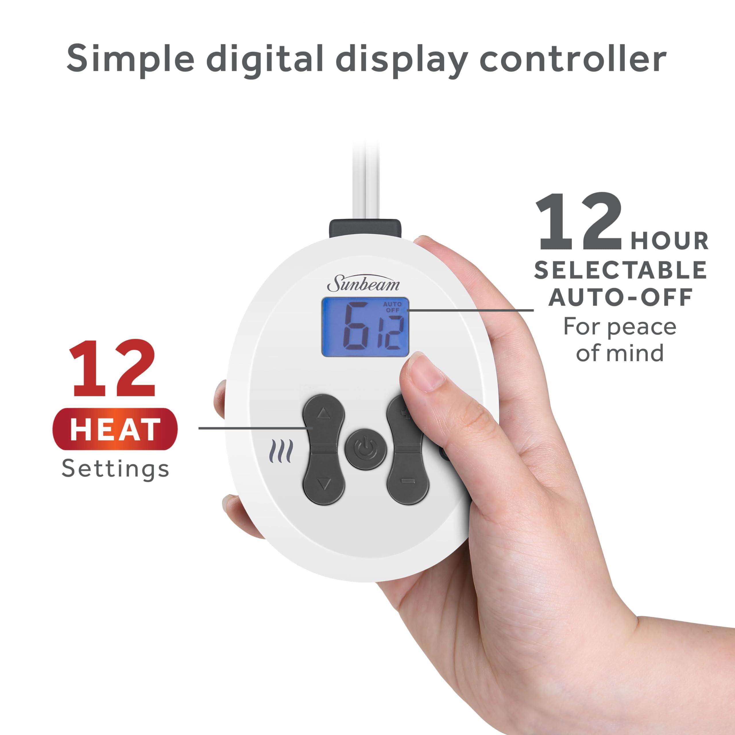 Sunbeam Sunbeam King Size Electric Heated Mattress Pad, 12 Heat Settings, 12hr Auto Shut-Off, Fast Heating, Machine Washable