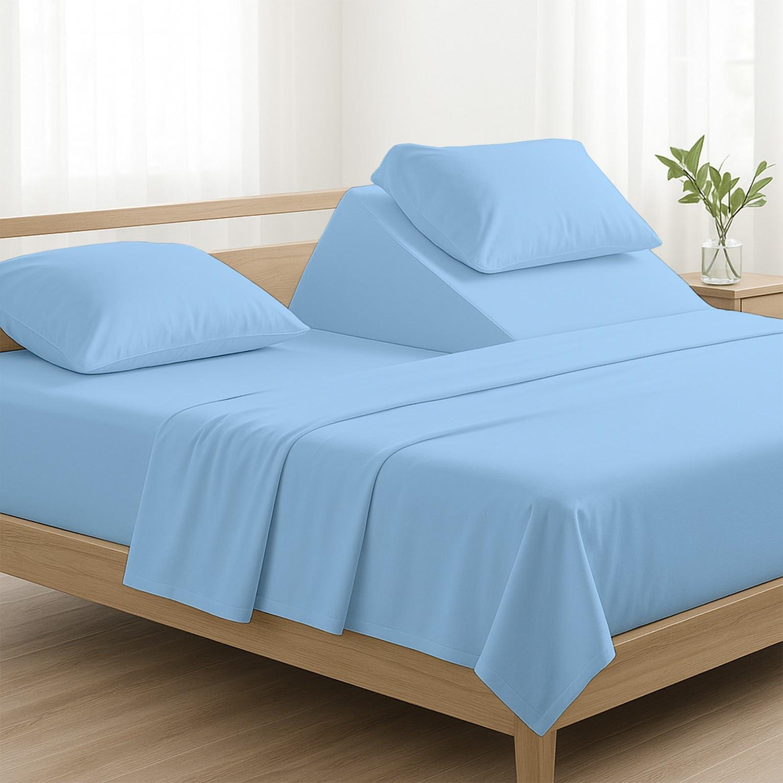 NON Sticky cotton Top Split King Sheets Sets for Adjustable beds, Sheets for Sleep Number Bed Split King deep Pocket, 34\" Split Top King Sheets 400 Thread Count 100% Cotton, Flex Top Sheets, Light Blue Solid