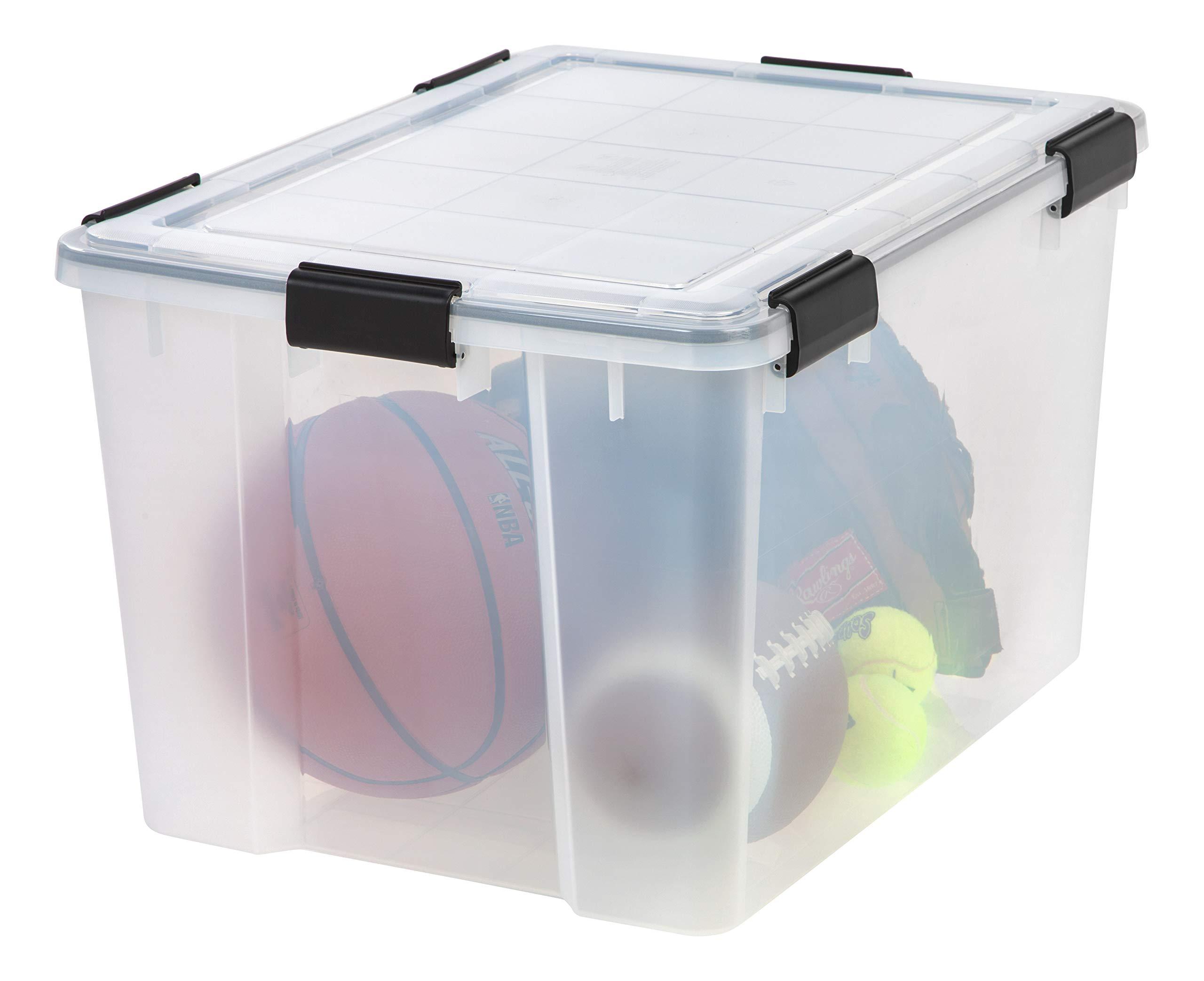 IRIS USA, Inc. IRIS USA 74 Quart WEATHERPRO Plastic Storage Box with Durable Lid and Seal and Secure Latching Buckles, Weathertight, Clear with Black Buckles, 1 Pack