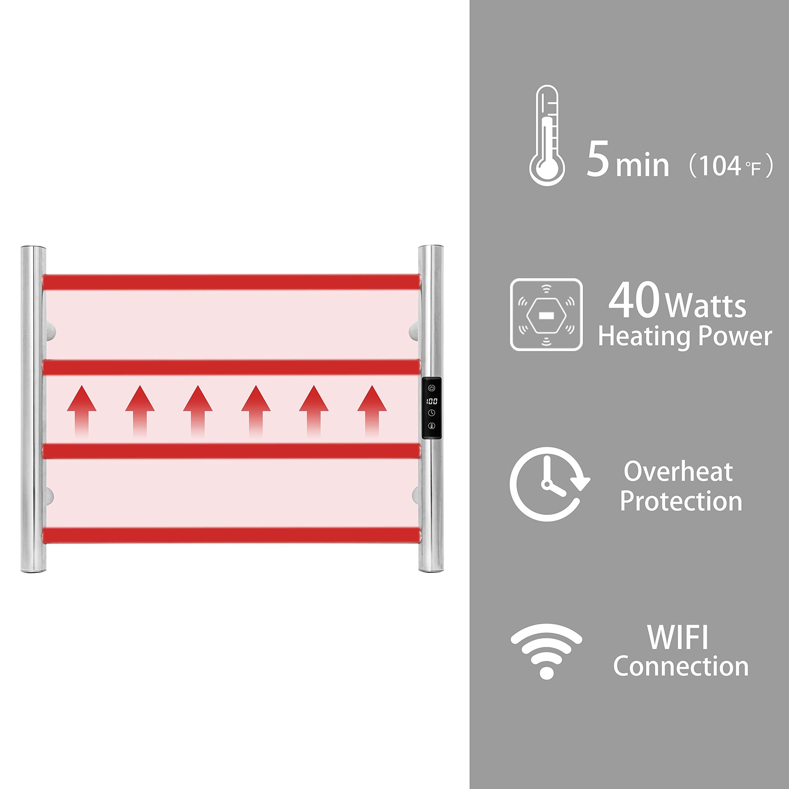 KEG KEG Smart WiFi Towel Warmer Wall Mounted with Built-in Timer and Temperature Adjust Control, 4 Bars Electric Stainless Steel Heated Towel Racks for Bathroom Brushed Nickel