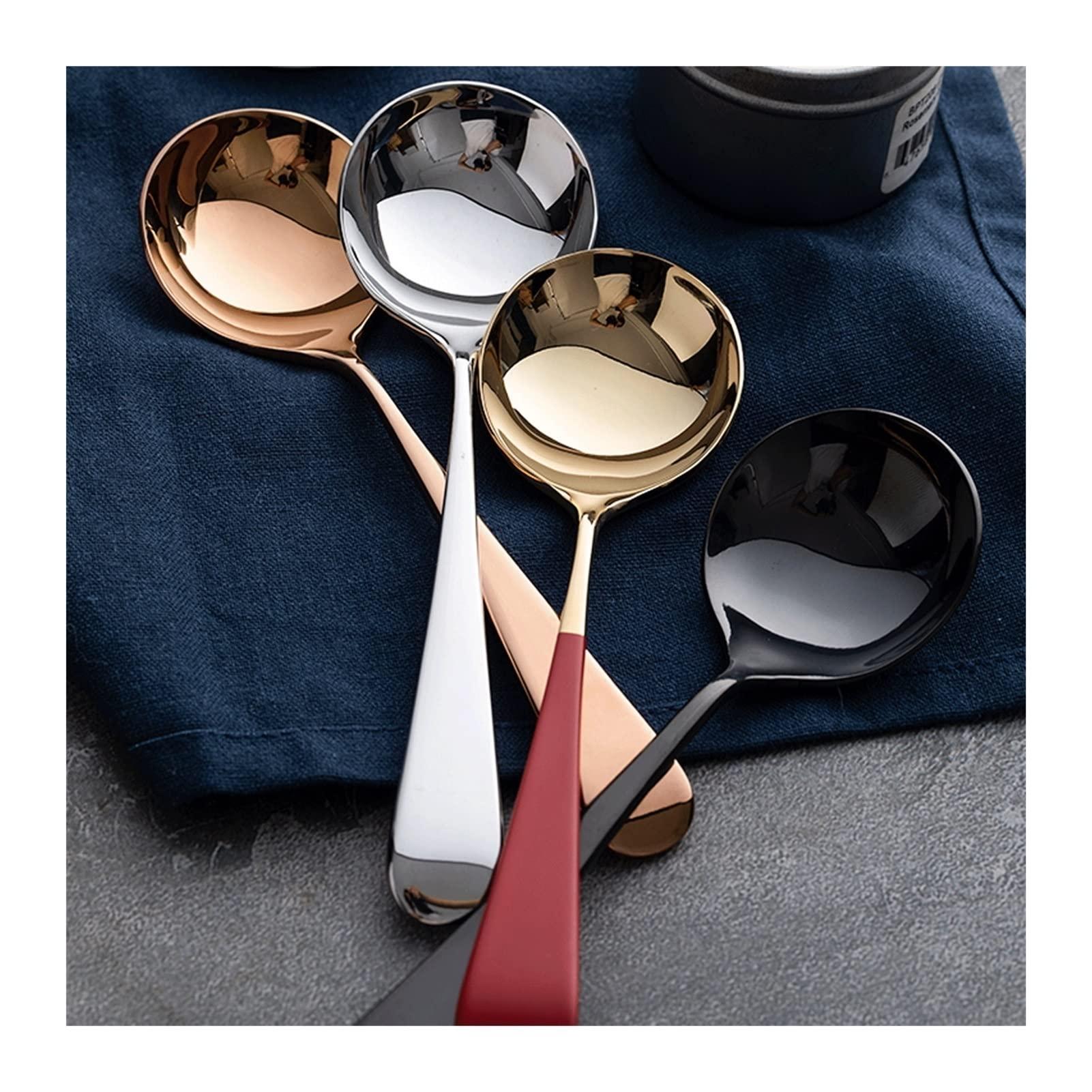 NASTYA Spoons for Cooking Kitchen Golden Spoon Stainless Steel Soup Spoon Household Round Head Fruit Spoon Tableware Watermelon Spoon Dessert Spoon Dinner Spoon Teaspoons(Color:B)