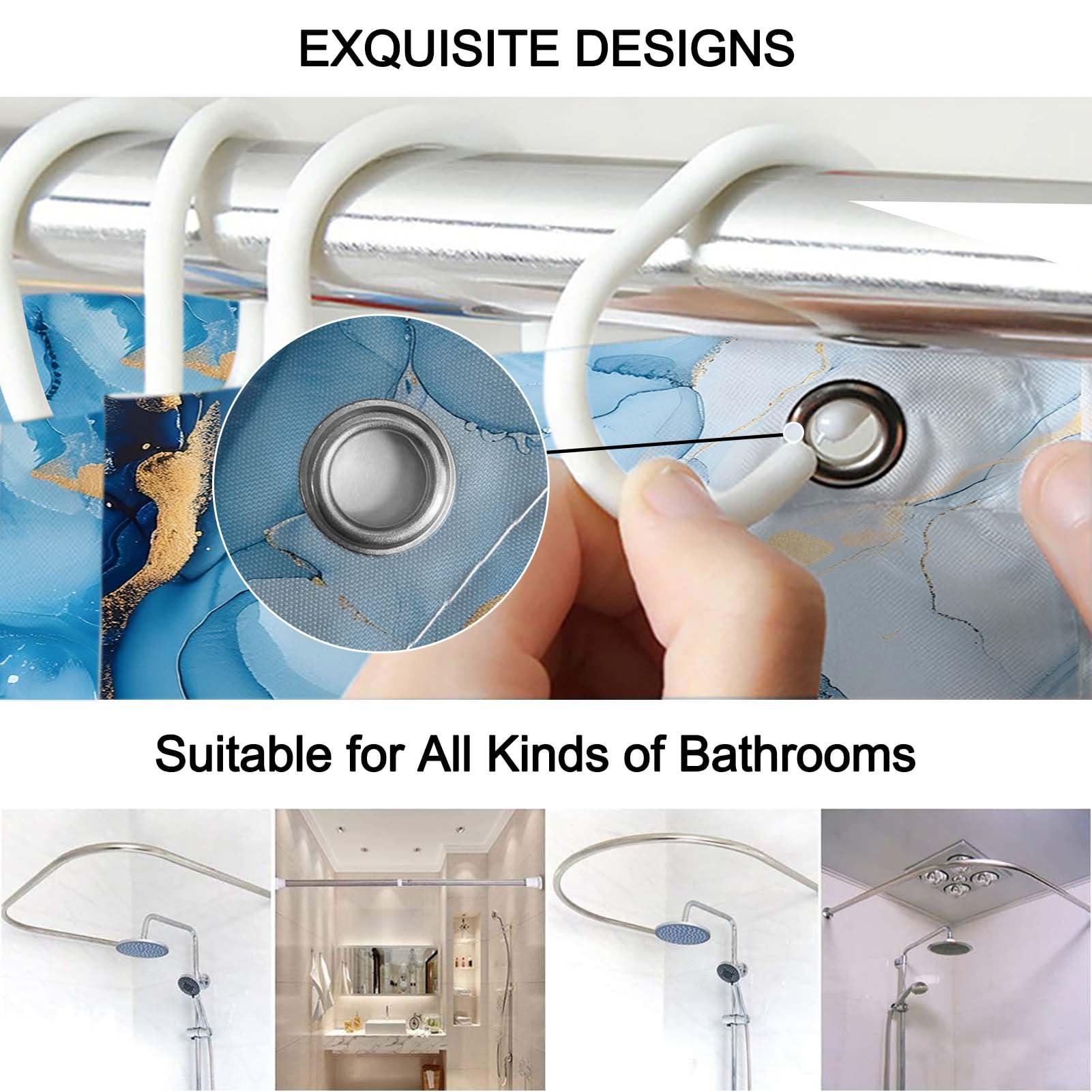 Lnond Lnond 4Pcs Bathroom Sets with Shower Curtain and Rugs, Marble Bathroom Shower Curtain Sets, Blue Gold Modern Art Bathroom Sets with Rugs and Accessories