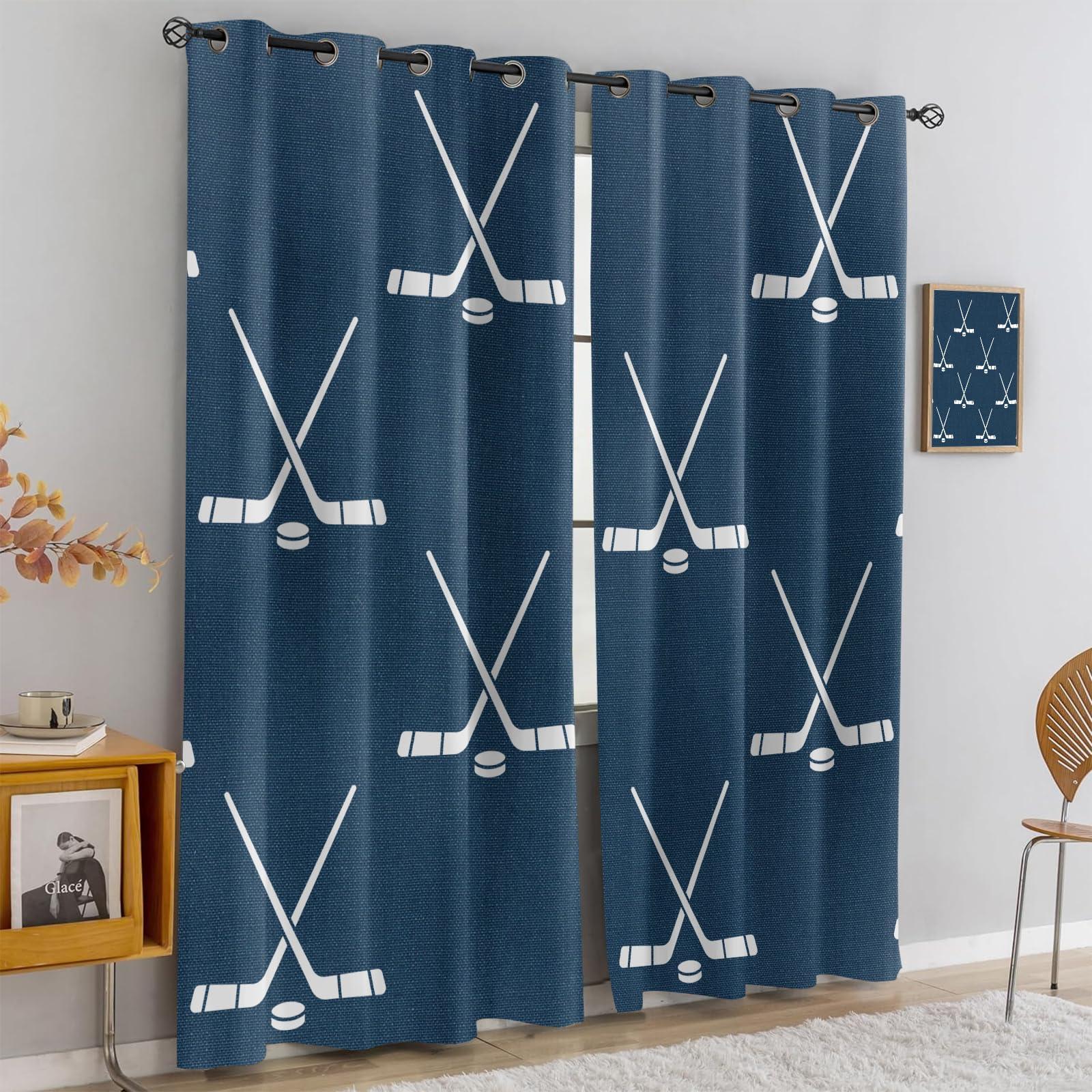 MLWC MLWC Ice Hockey Sports Decor Window Curtains, Cartoon Style Thermal Room Darkening Grommet Drapes, Polyester Soft Blackout Curtains for Bedroom Indoor Kitchen -72" W x 72" L