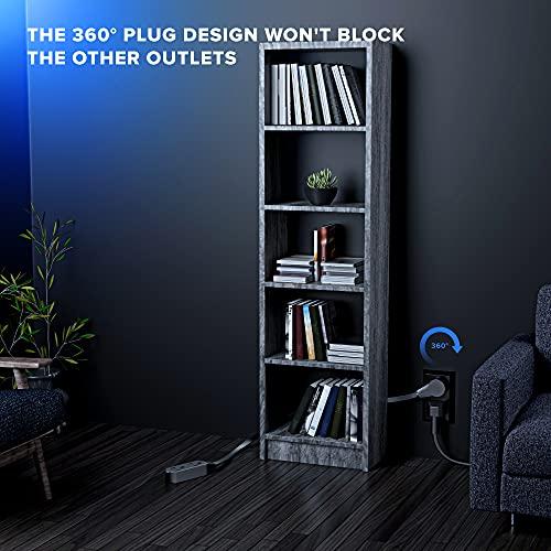 Maximm Maximm Cable 10 Ft 360° Rotating Flat Plug Extension Cord/Wire, 16 AWG Multi 3 Outlet Extension Wire, 3 Prong Grounded Wire - Black - UL Certified