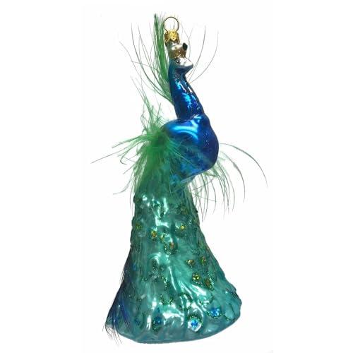 Pinnacle Peak Trading Company Peacock with Glitter and Feathers Polish Glass Christmas Ornament Bird Wildlife
