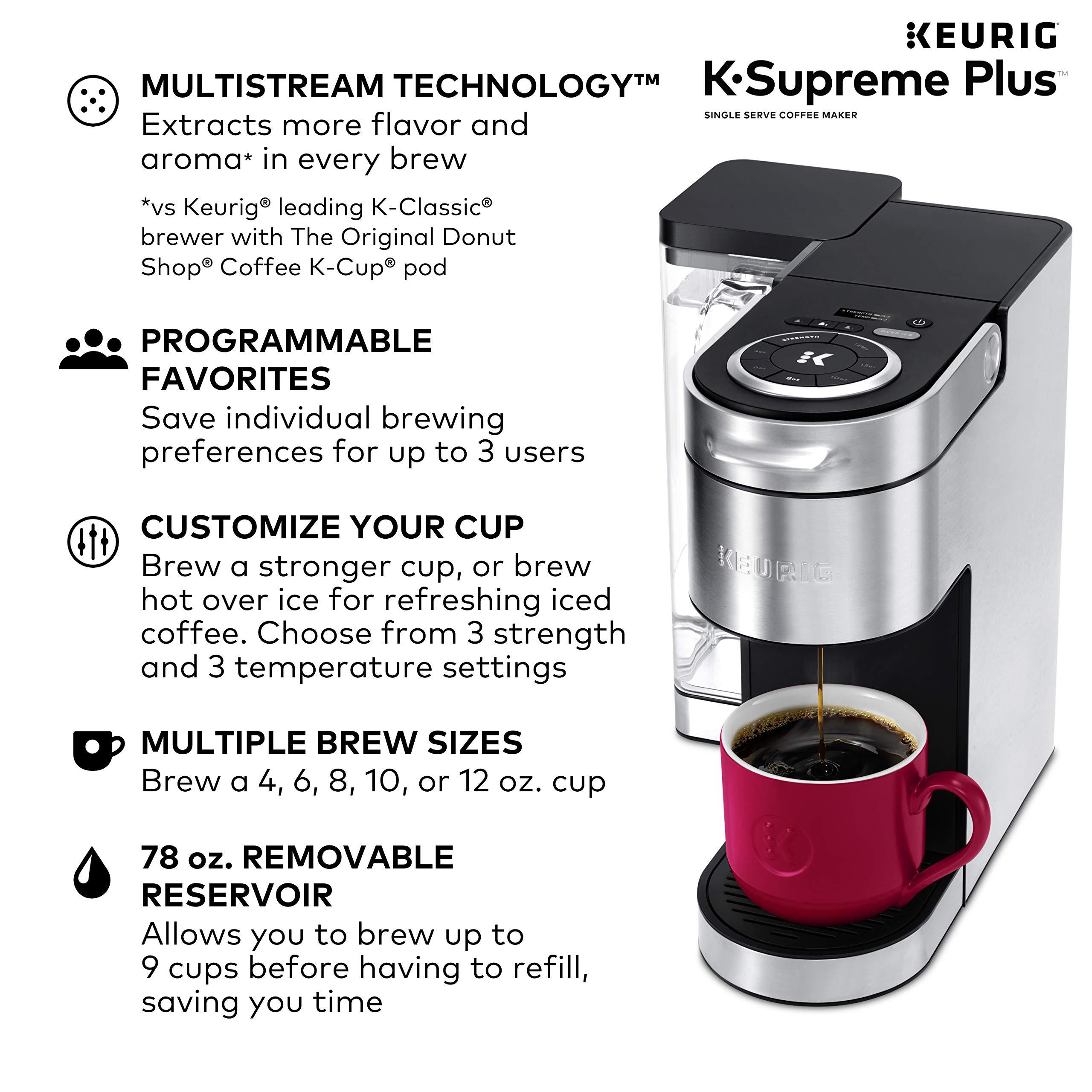 Keurig Keurig K-Supreme Plus Coffee Maker, Single Serve K-Cup Pod Coffee Brewer, With MultiStream Technology & My K-Cup Universal Reusable Filter MultiStream Technology - Gray