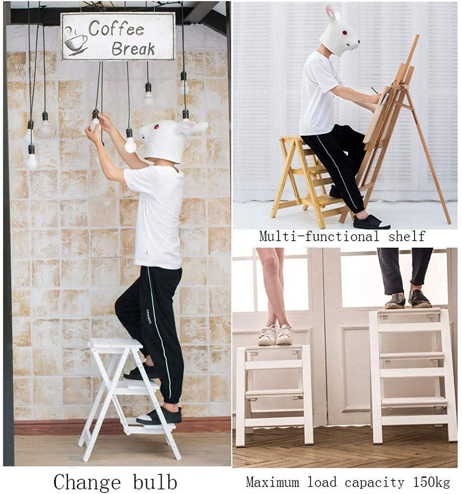 TONPOP Step Stools for Adults Foldable Kitchen Step Stools Folding Ladder 4 Step Stool Wood for Adult Stool Seat Ladder-Shaped Plant Stand for Kitchen Living Room Bedroom Balcony Garden Shoe Rack White