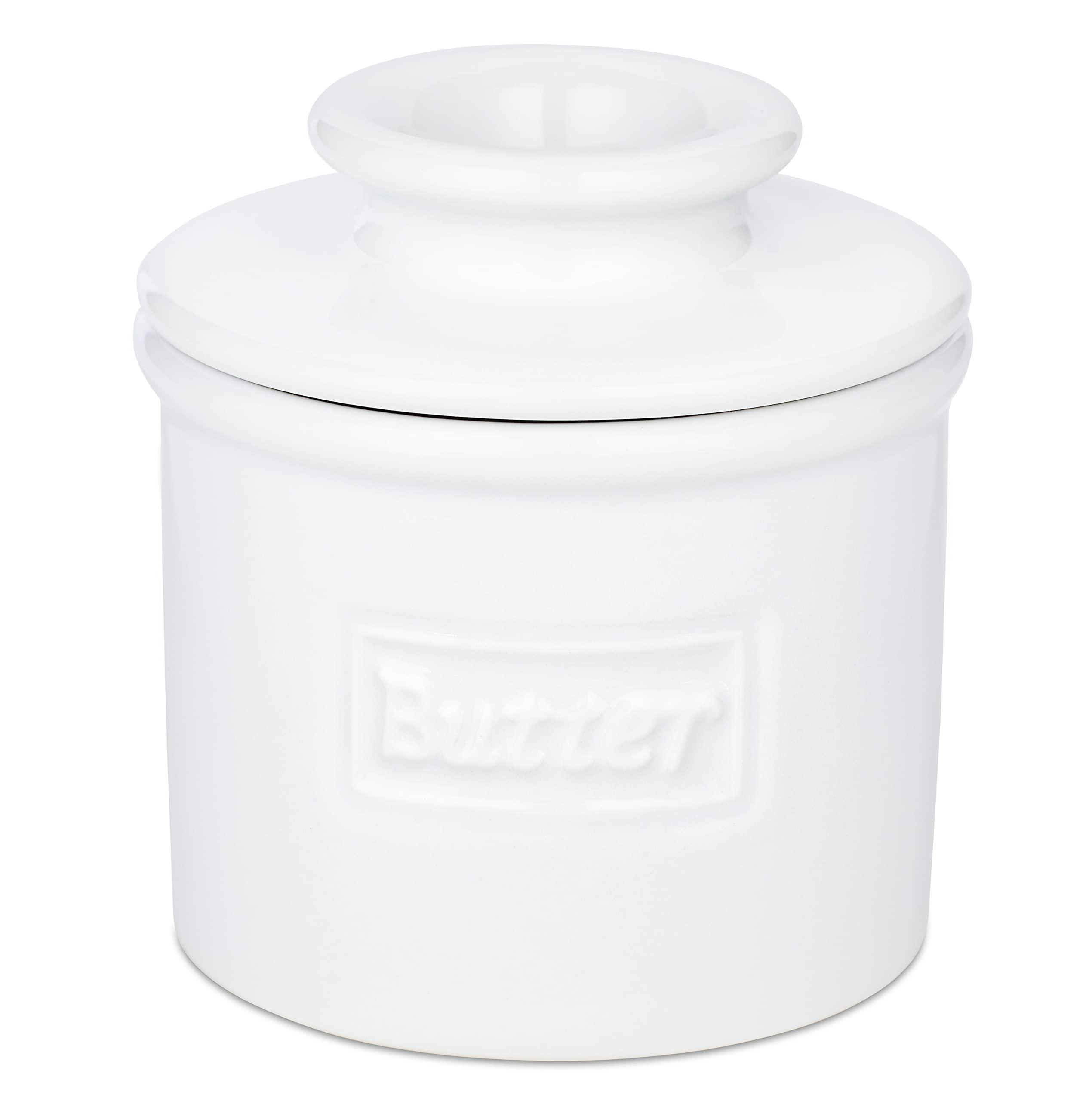 Butter Bell Butter Bell - The Original Butter Bell crock by L Tremain, a Countertop French Ceramic Butter Dish Keeper for Spreadable Butter, Café Retro Collection, Retro White, Glossy Finish