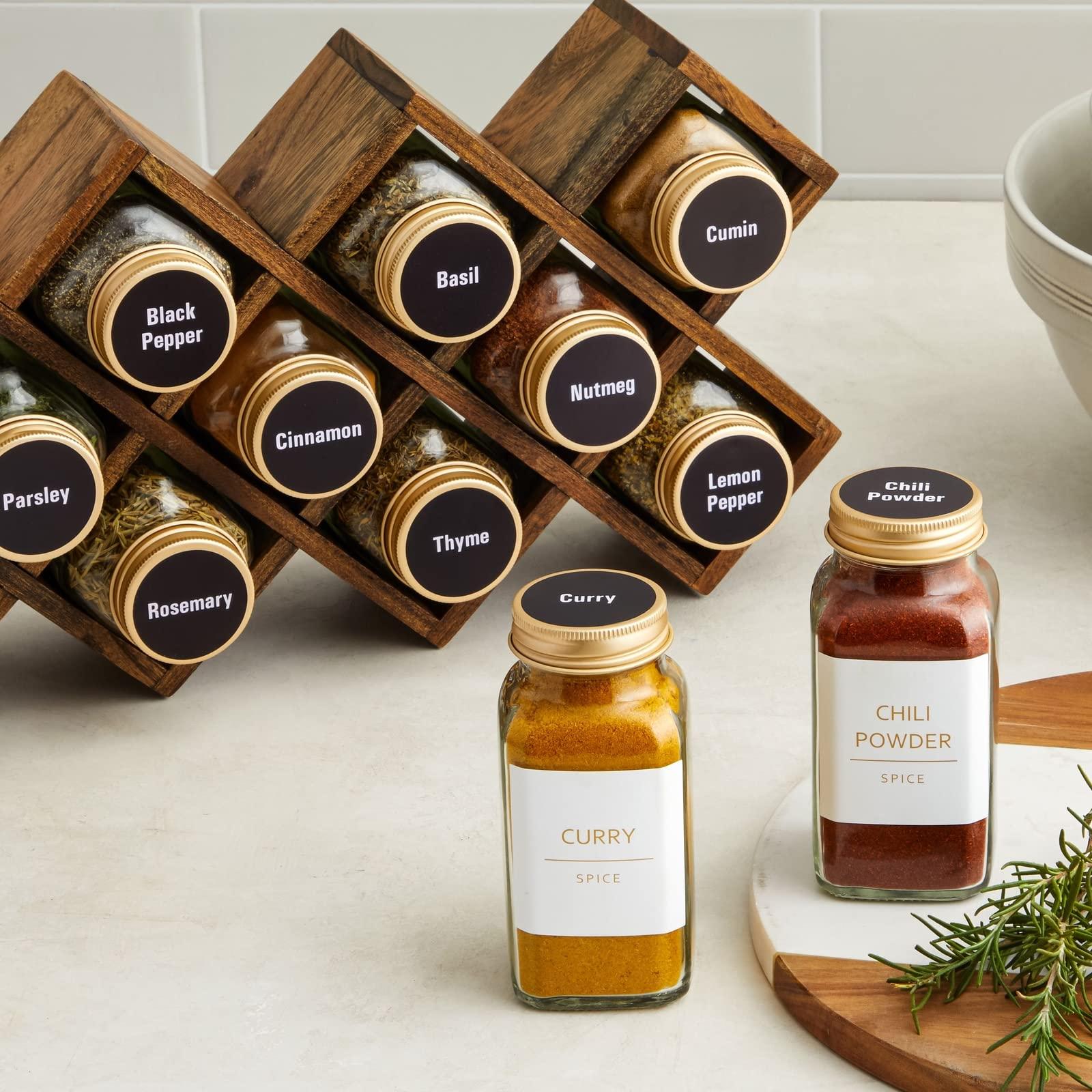 Talented Kitchen Talented Kitchen 24 Pack 6 Oz Glass Spice Jars with Shaker Lids, 328 Preprinted Labels, Gold Caps, and Gold Lids with Seasoning Containers Labels