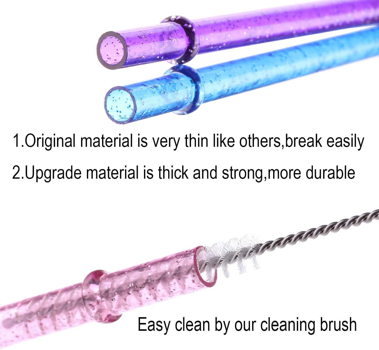 Dakoufish Dakoufish BPA-Free 12 Piece 11 Inch Reusable Clear Plastic Glitter Sparkle Drinking Straw Plus one Cleaning Brush (Rose,11inch)
