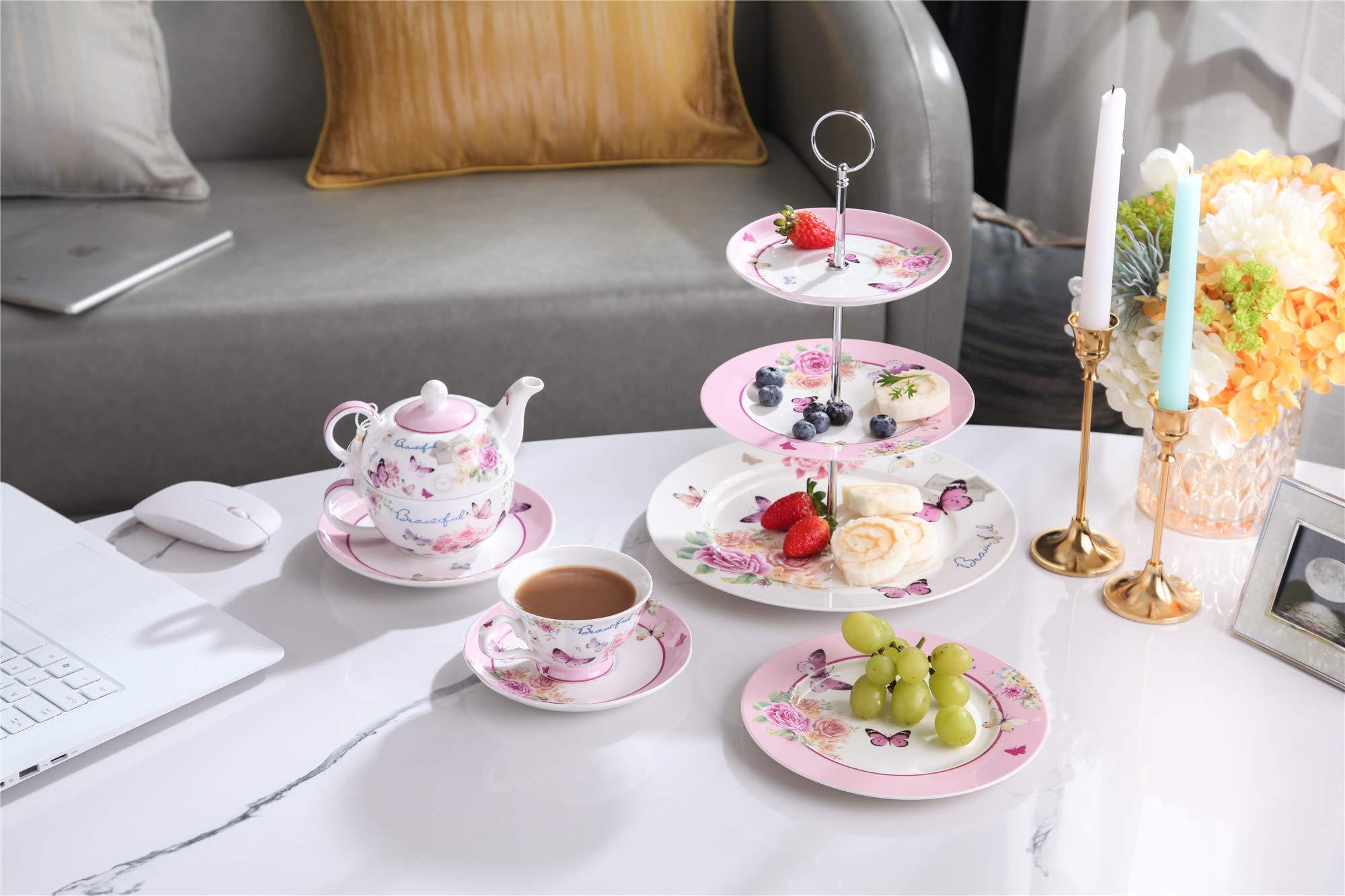 London Boutique London Boutique Tea for One Teapot Cup saucer Set Gift Box (Butterfly Rose)