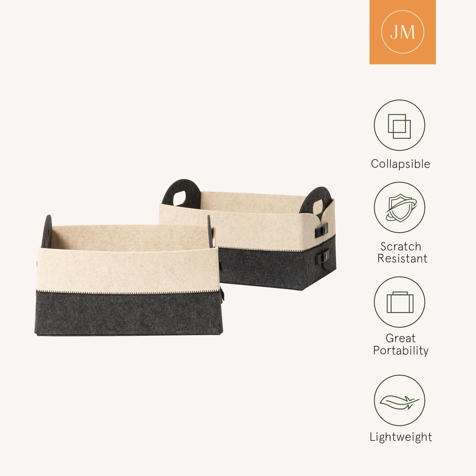 La Jolie Maison La Jolie Maison 2 Pack Foldable Felt Storage Bins, Rectangular Storage Containers for Closet Bedroom Office, Grey and Oatmeal