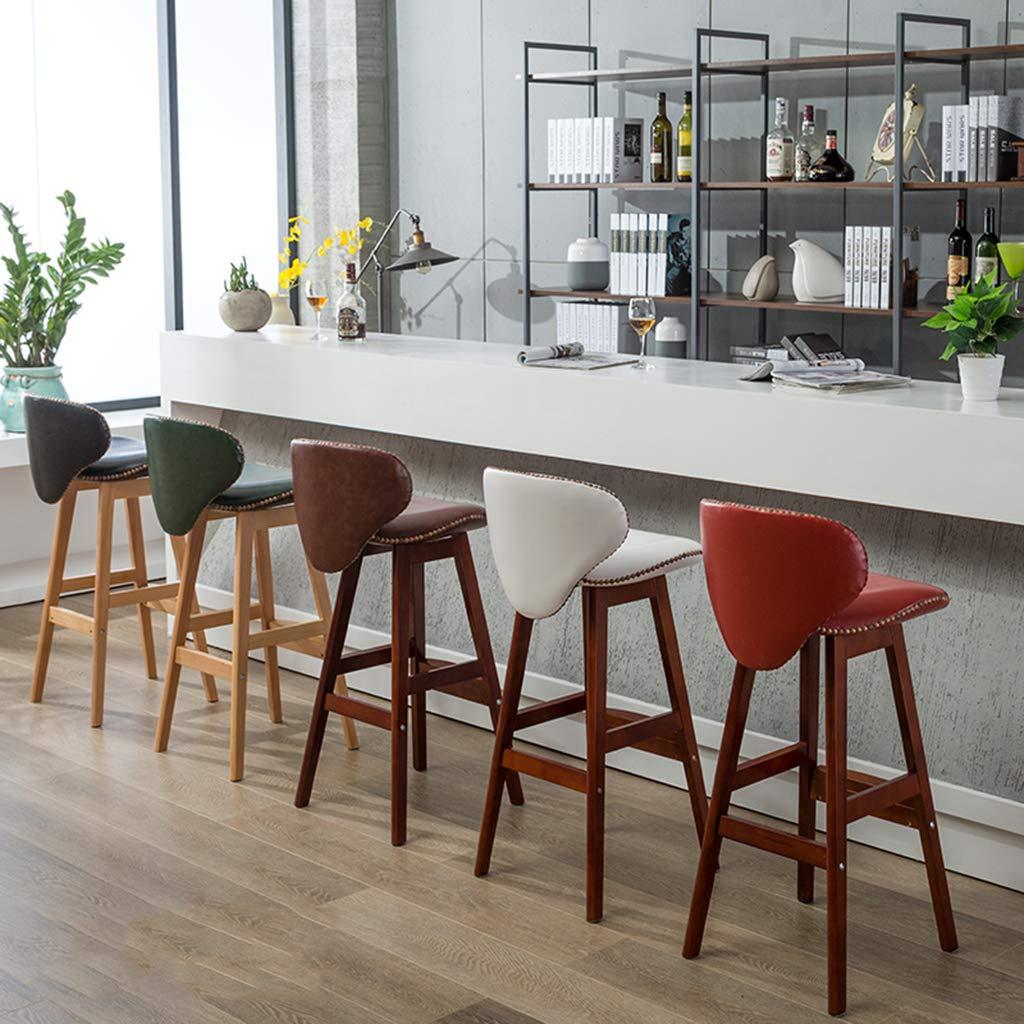 WRRAC-Chair WRRAC-Chair Retro Bar Chairs Solid Wood High Stool with Backrest PU Leather Padded Seat for Restaurant Cashier Home Furnishing,Easy Assembly(Size : 64/74cm)