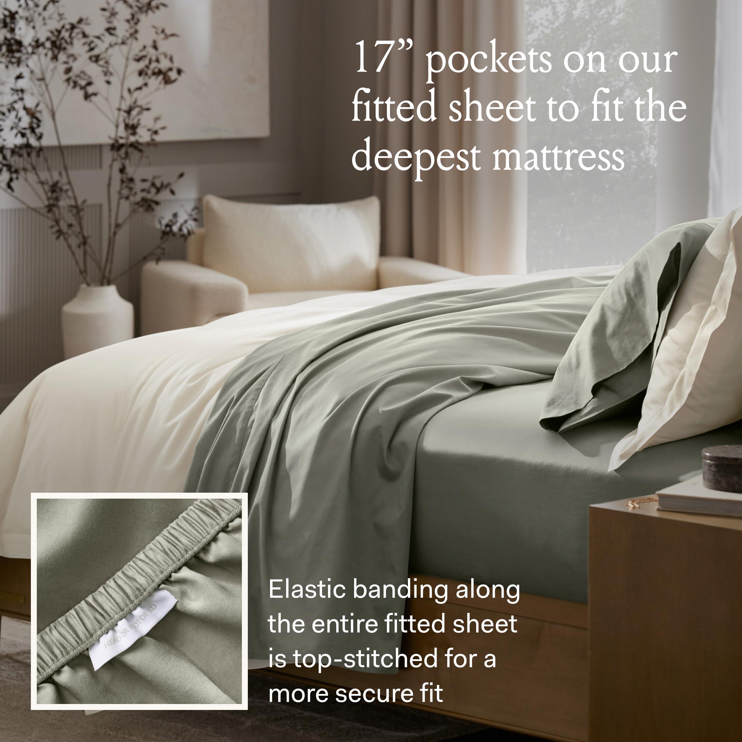 BOLL & BRANCH BOLL & BRANCH Signature Hemmed Sheet Set - Split King, Mineral - Luxury 100% Organic Cotton - Includes 1 Flat, 2 Fitted, 2 Pillowcases - Buttery Soft