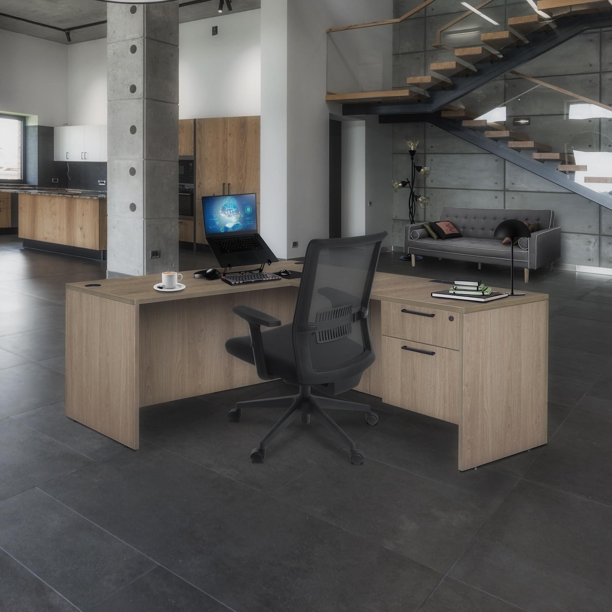 Romig Romig Legacy 60 x 77 in. L Desk with Single Pedestal Drawer Unit- Noble Oak