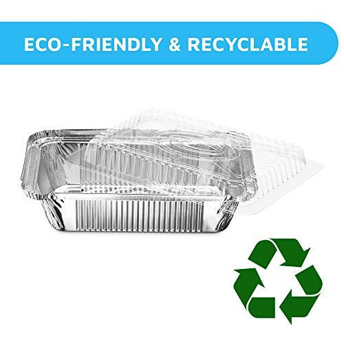 MontoPack MontoPack Disposable Takeout Pans with Clear Lids | 2lb Capacity Aluminum Foil Food Containers with Strong Seal for Freshness & Spill Resistance | Eco-Friendly & Recyclable | 50-Pack 8x5.5” Drip Pans