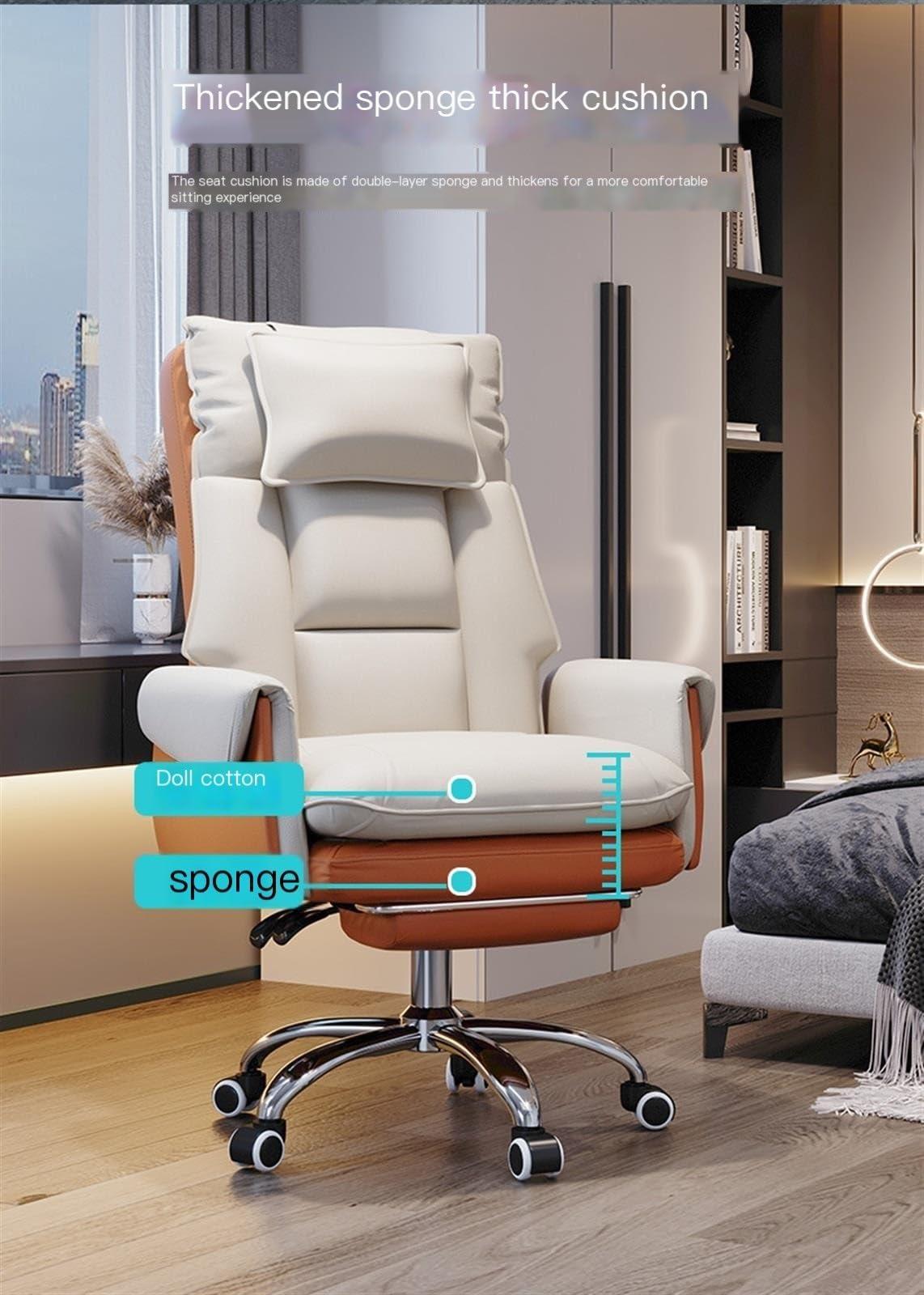 UXNQWK Ergonomic Office Chair, Executive Office Chair Leather Home Reclining Office Chair, Comfortable Ergonomic Gaming Chair, Lift Swivel Chair (Color : Beige, Size : No pedal) (White Black Foot pedal