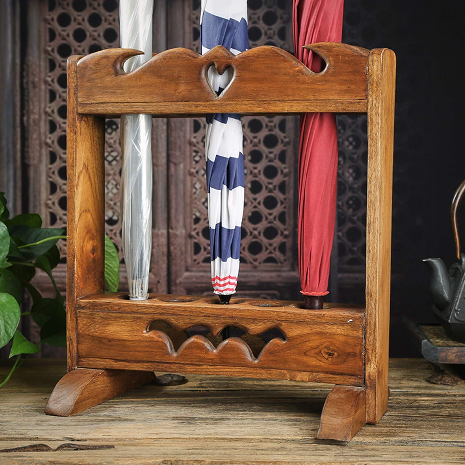 QHCS Umbrella Stand Umbrella Holder Rack Woodcarving Umbrella Stand, Retro Style Solid Wood Came/Walking Stick Holder Umbrella Organizer for Log Cabin, Holds 5 Long Umbrellas Umbrella Rack