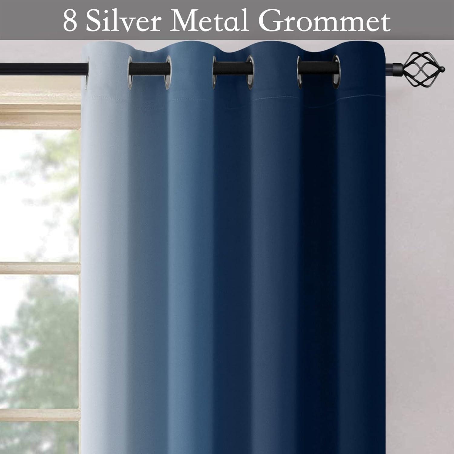 SimpleHome SimpleHome Ombre Room Darkening Curtains for Living Room, Light Blocking Dark Blue to Greyish White Thermal Insulated Grommet Window Curtains/Drapes for Bedroom, 2 Panels, 42x72 inches Length