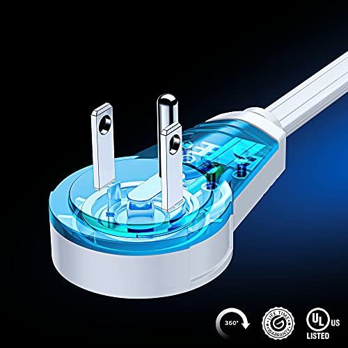 Maximm Maximm Cable 3 Ft 360° Rotating Flat Plug Extension Cord/Wire, 16 AWG Multi 3 Outlet Extension Wire, 3 Prong Grounded Wire - White - UL Certified