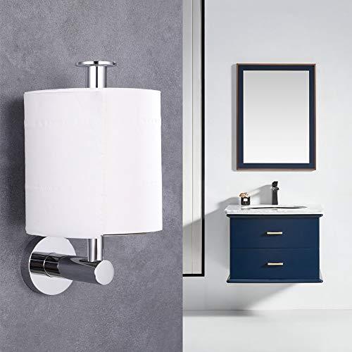 Aomasi Vertical Toilet Paper Holder, Aomasi Stainless Steel Modern Bathroom Chrome Tissue Hanger with Round Plate, Standing Style TP Roll Storage, Wall Mounted