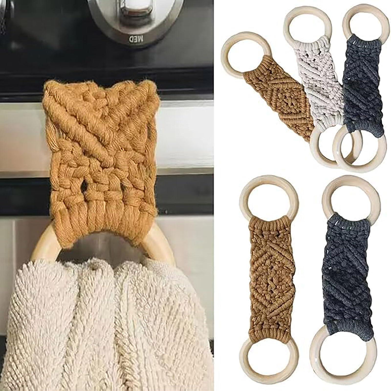 SssHfff Macrame Knit Hanging Kitchen Towel Holder,Handmade Knitted Kitchen Towel Rack Hanging,Knitted Hanging Kitchen Towel Rack,Macrame Dish Towel Holder for Kitchen/Bathroom
