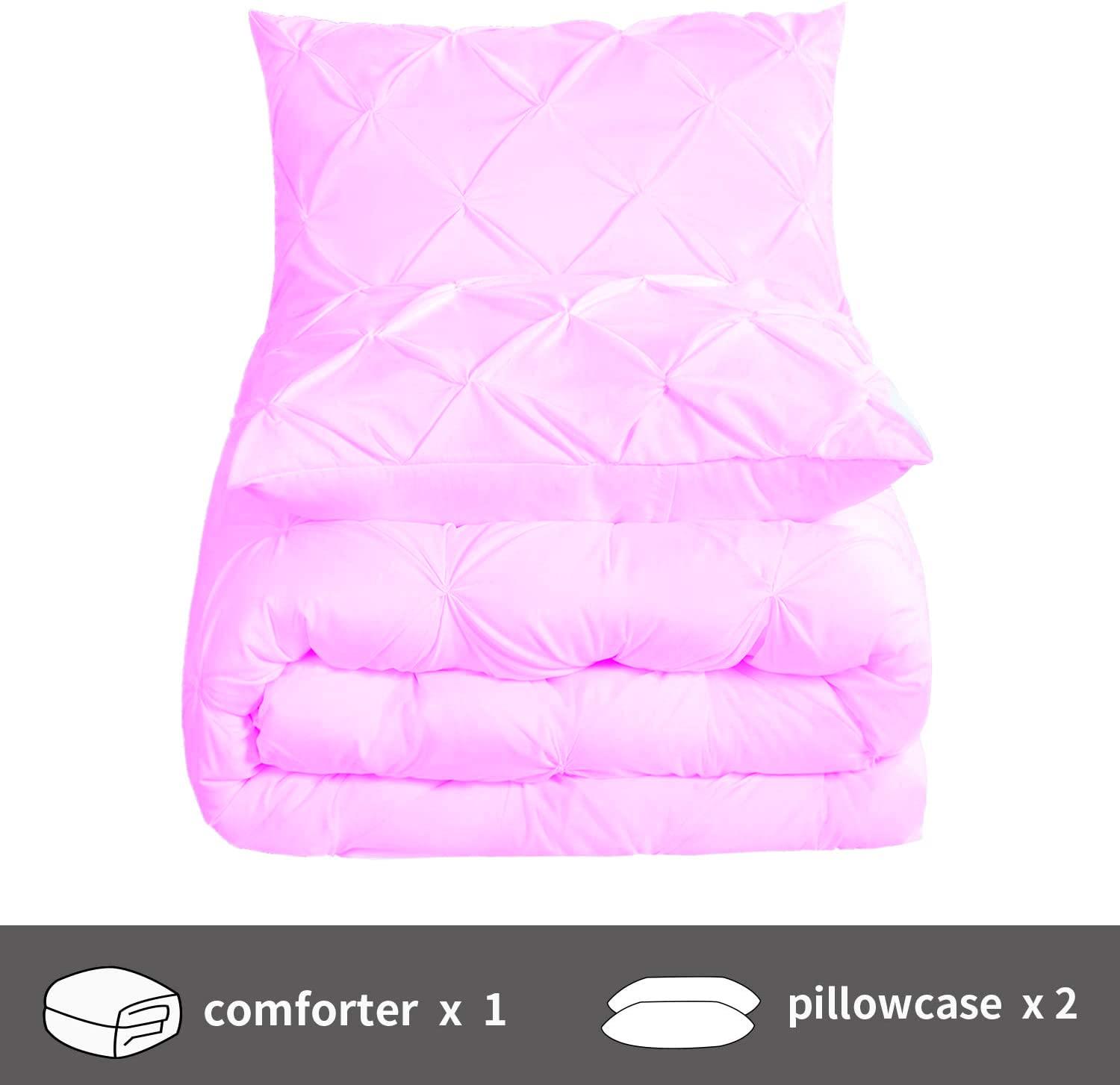 The OutNeT Premium Quality - Oversized Full Size (82\" x 86\") Inches, 3pc Pinch Comforter Set - Ultra-Soft - All-Season Down Duvet Insert 500 GSM 800 Thread Count 100% Egyptian Cotton Cover - Pink Solid