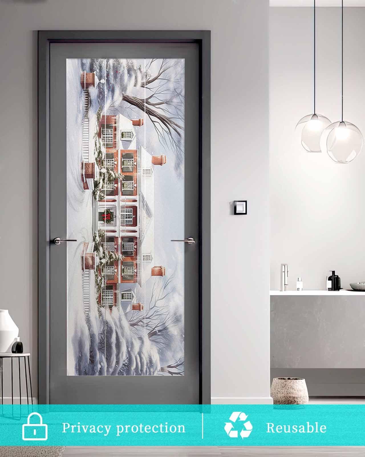 JasmineM Window Privacy Film, Merry Christmas Window Clings for Glass Windows, Static Cling Window Sticker, Daytime Privacy Bathroom Door Covering, 17.7x39.3in