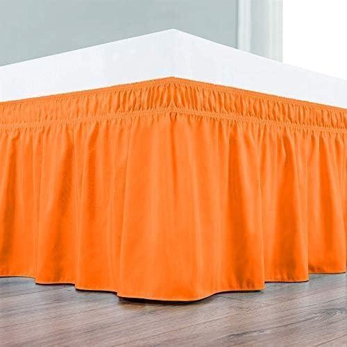 HOME BEDDING COLLECTION Wrap Around Bed Skirts with 24\" Drop - Three Sides Fabric Adjustable Elastic Dust Ruffle Silky Soft,Hotel Quality-600 Thread Count 100% Cotton Bed Skirt with 24\" Drop-Queen(60\"X 80\") Orange