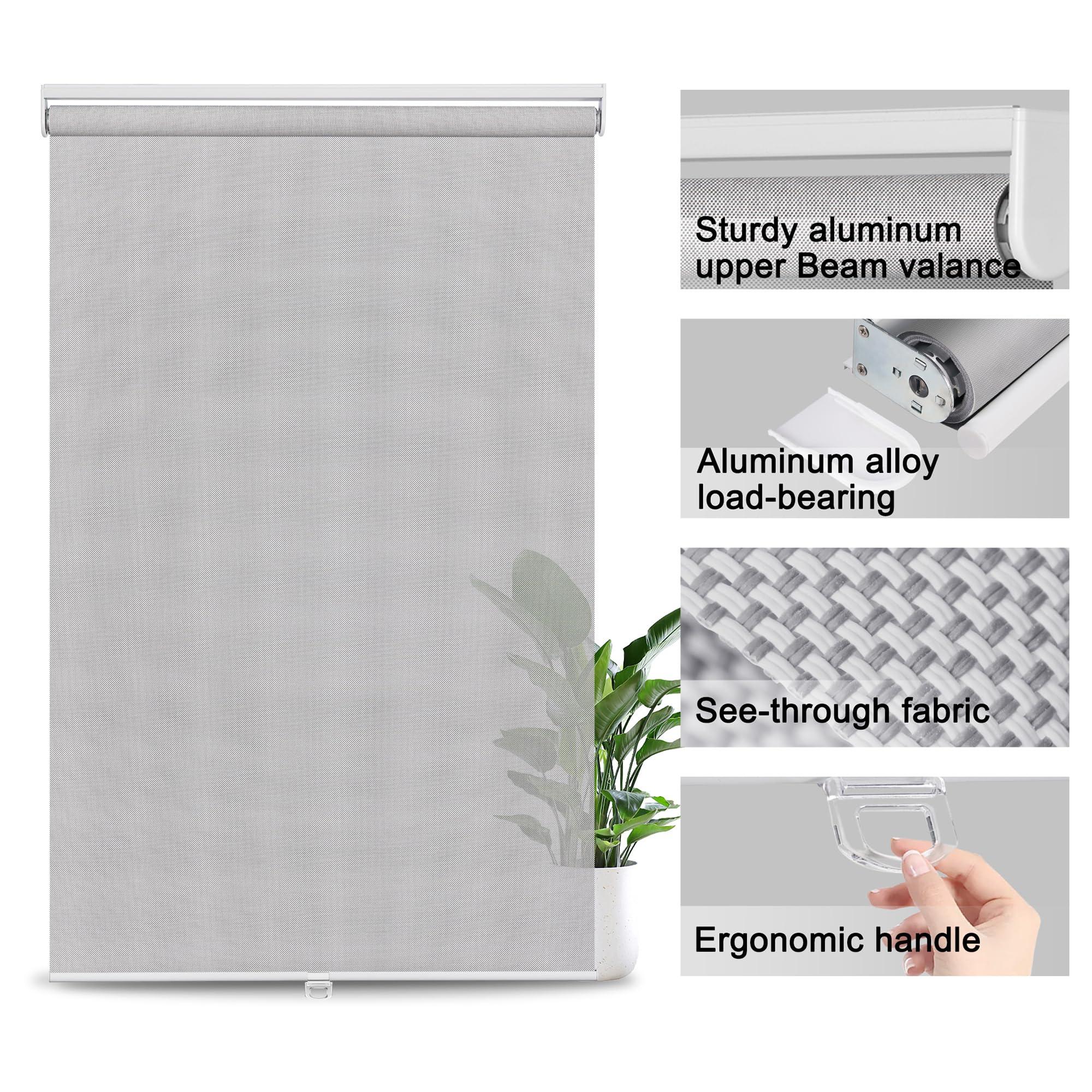 Sulugood Sulugood Light Filtering Roller Shades for Window 5% Openness Cordless Roller Blinds Solar Shades,UV Protection Fabric,Easy Installation Shades for Home, Hotel, Office,Gray.37 W x 64" H