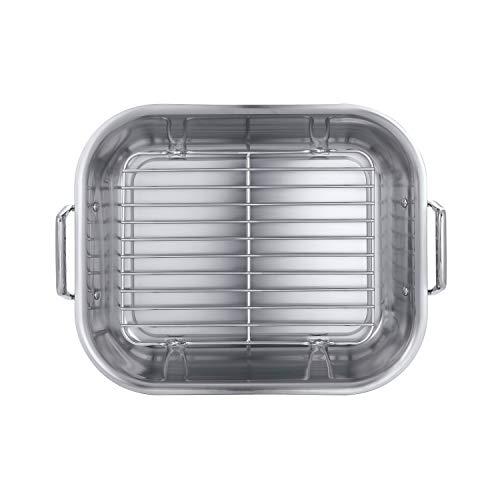 Tramontina Tramontina 16.75-Inch Stainless Steel Roasting Pan with Rack, Flared Edge Turkey Roaster for Oven, Dishwasher Safe, Made in Brazil
