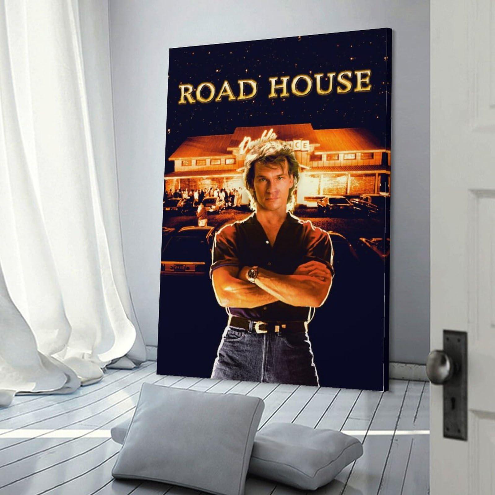 Thcbme Road House Movie Posters 1989 Action Thriller Movie Retro Poster Canvas Art Painting Canvas Wall Art Prints for Wall Decor Room Decor Bedroom Decor Gifts 16x24inch(40x60cm) Frame-style