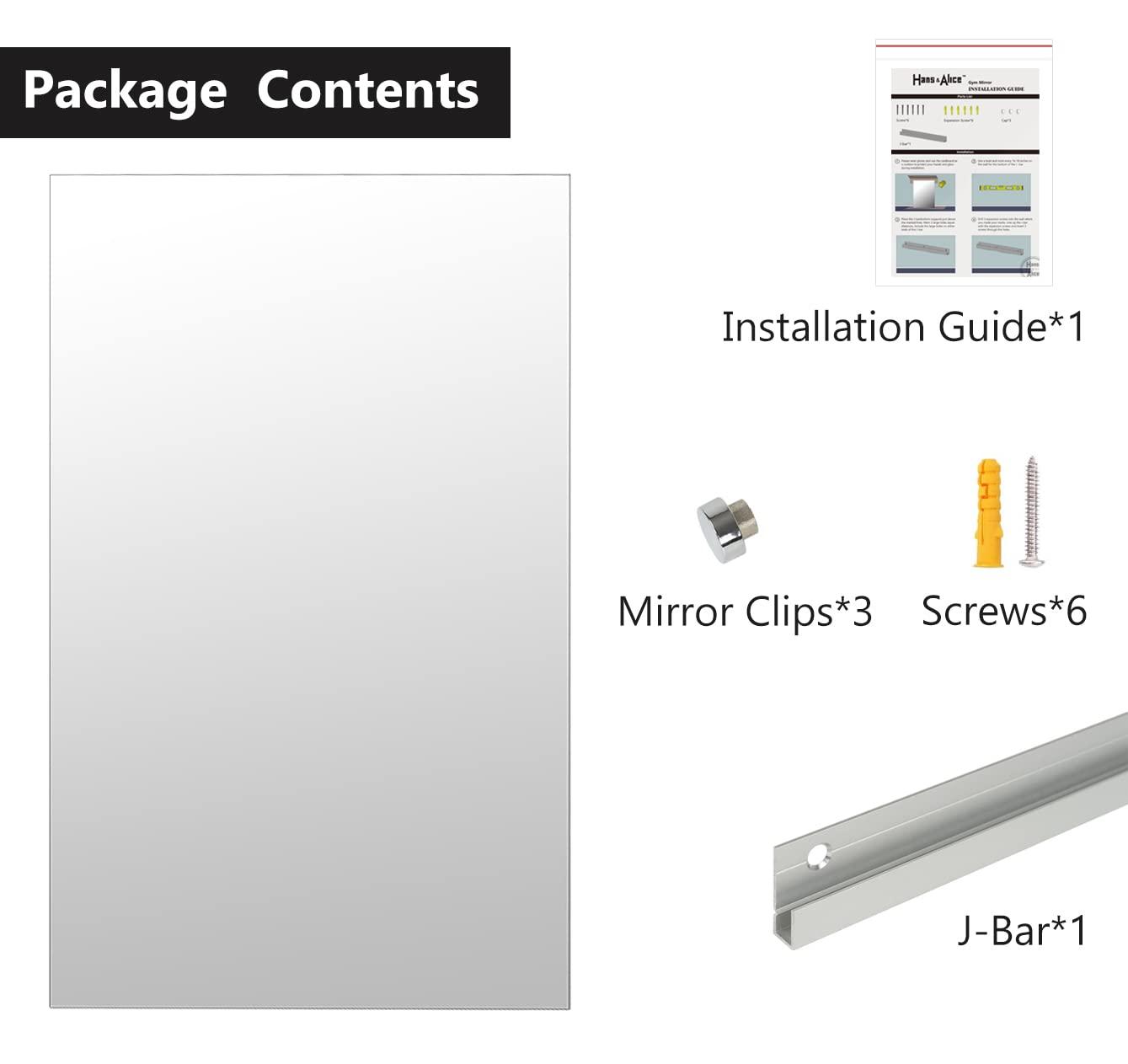 H&A H&A Wall Mounted Mirrors for Home Gym, Gym Mirrors for Home Gym, Workout Mirrors with Flat Polished Edge, Big Body Wall Mirror for Dance Studio,Fitness,Gymnastics, Yoga - 48x32