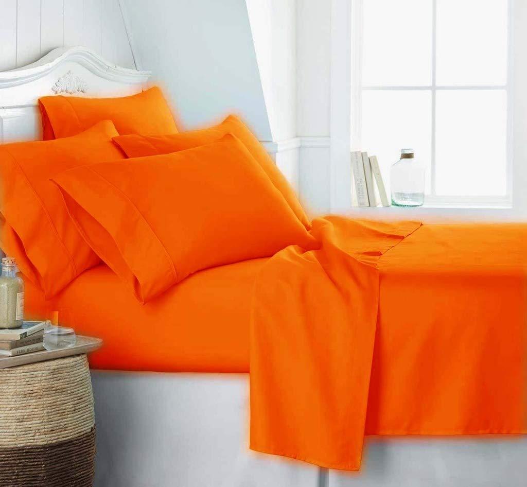 NJ Global Beddings NJ Global Beddings 620-TC Bed Sheets, 6-Pc Orange Solid, King/Standard - 76\" x 80\" Sheet Set, Single Ply Long-Staple Yarns, Sateen Weave, Fits Mattress Upto 21-25 inches Deep Pocket