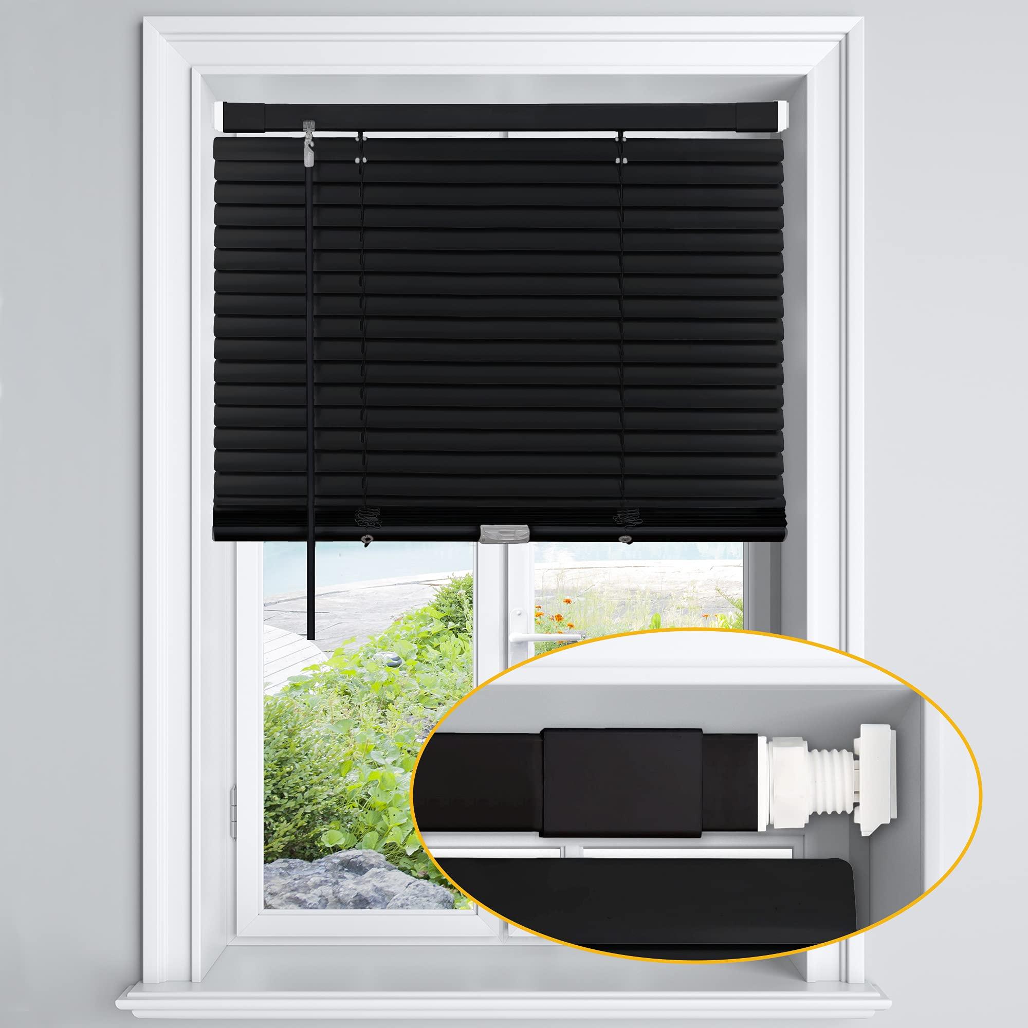 LazBlinds LazBlinds No Tools-No Drill 1" Aluminum Mini Blinds, Cordless Blinds for Indoor Windows, Light Filtering Horizontal Blinds and Shades for Window Size 48'' W x 64'' H, Black