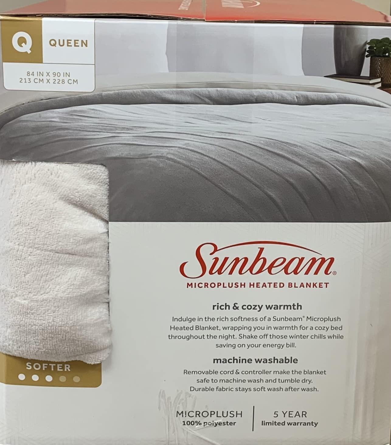 Sunbeam Sunbeam Microplush Queen Electric Heated Blanket with Preheat Feature Two Digital Controller 10-Heat Settings Auto Shut-Off, UL Certified for Safety, Ivory Beige
