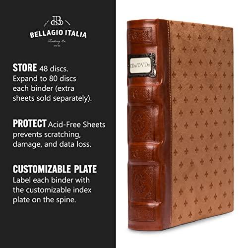 Bellagio-Italia Bellagio-Italia Tuscany CD/DVD Storage Binder Set - Leather - 96-Disc Capacity - Storage Organizer for DVDs, CDs, Blu Rays, & Video Games - Acid-Free Binder Organizer Sheets - 2 Pack - Cognac