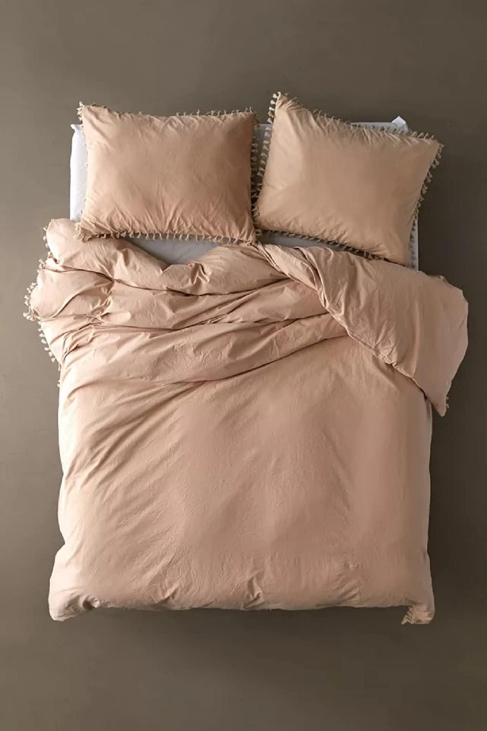 Generic Sand Color Washed Cotton Fringes Tassels Duvet Cover Boho Bedding 100% Cotton Quilt Doona Cover Set