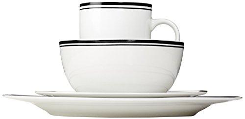 Amazon Basics Amazon Basics 16-Piece Cafe Stripe Kitchen Dinnerware Set, Plates, Bowls, Mugs, Service for 4, Black