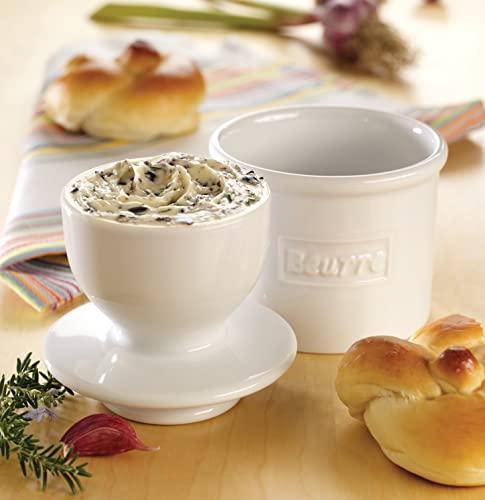 Butter Bell Butter Bell - The Original Butter Bell crock by L Tremain, a Countertop French Ceramic Butter Dish Keeper for Spreadable Butter, Café Retro Collection, Retro White, Glossy Finish