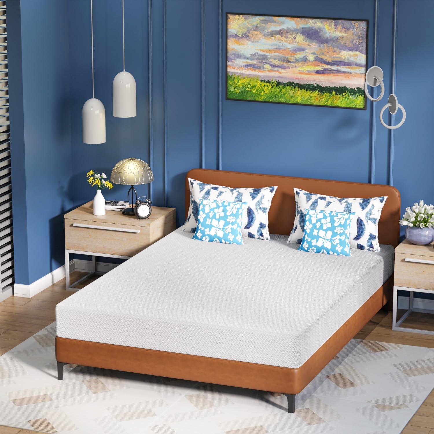 FDW FDW 10 Inch Green Tea Queen Cooling Gel Memory Foam Mattress/Medium-Firm Mattress for Pressure Relief for Kid Adults/CertiPUR-US Certified/Mattress in a Box, Queen