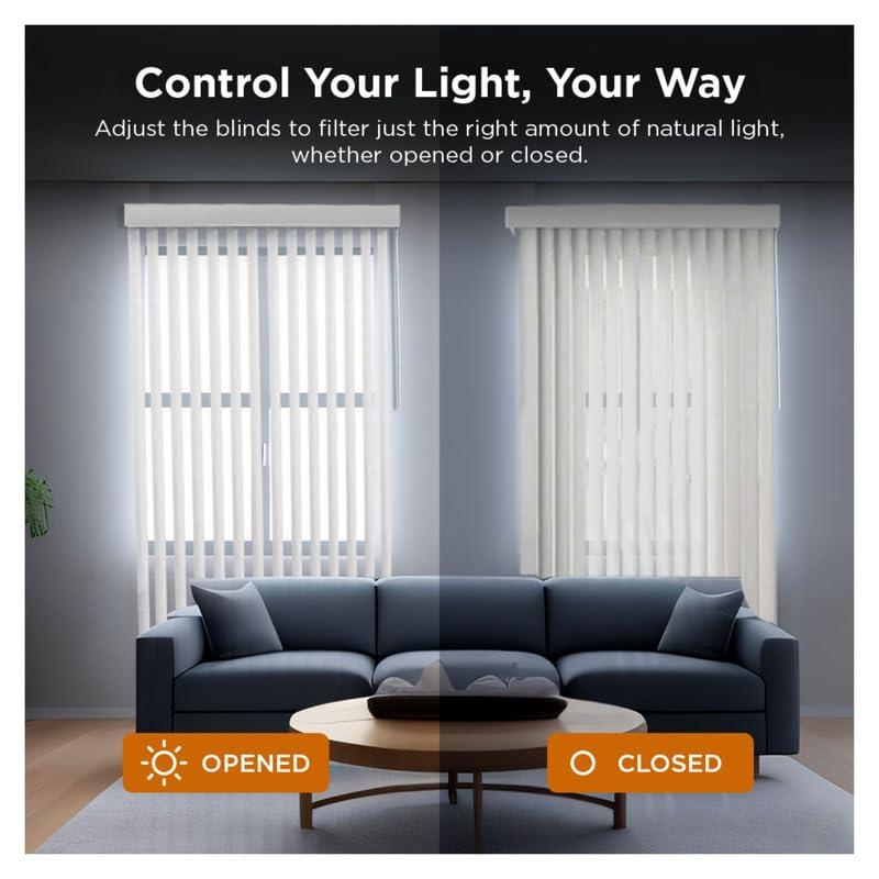 BlindDen BlindDen - Vinyl Vertical Window Blinds for Home - Vertical Blinds for Sliding Glass Doors - White (46" W x 84" H)