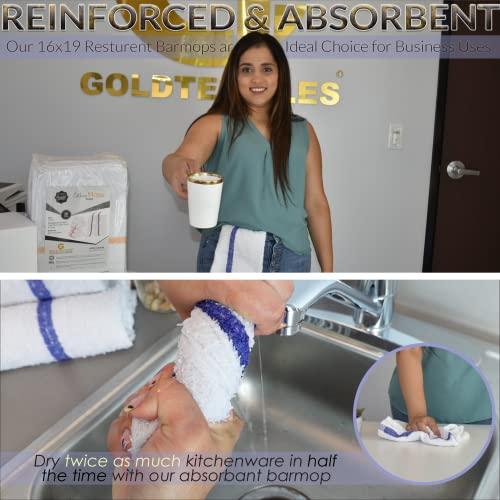 GOLD TEXTILES GOLD TEXTILES 120 PC New Cotton Blend White Restaurant Bar Mops Kitchen Towels 28oz (10 Dozen) (120, Blue Stripe)